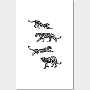 Leopard Shapes Pattern, Black and White, on Grey Posters and Art